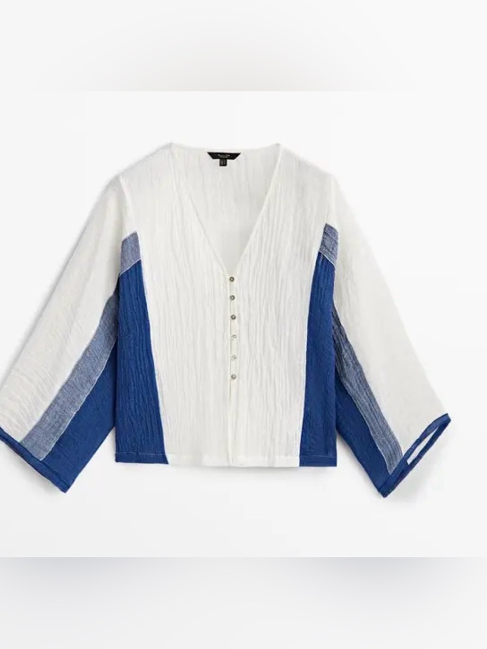 Massimo Dutti White and Blue Button-Front Textured Blouse size S